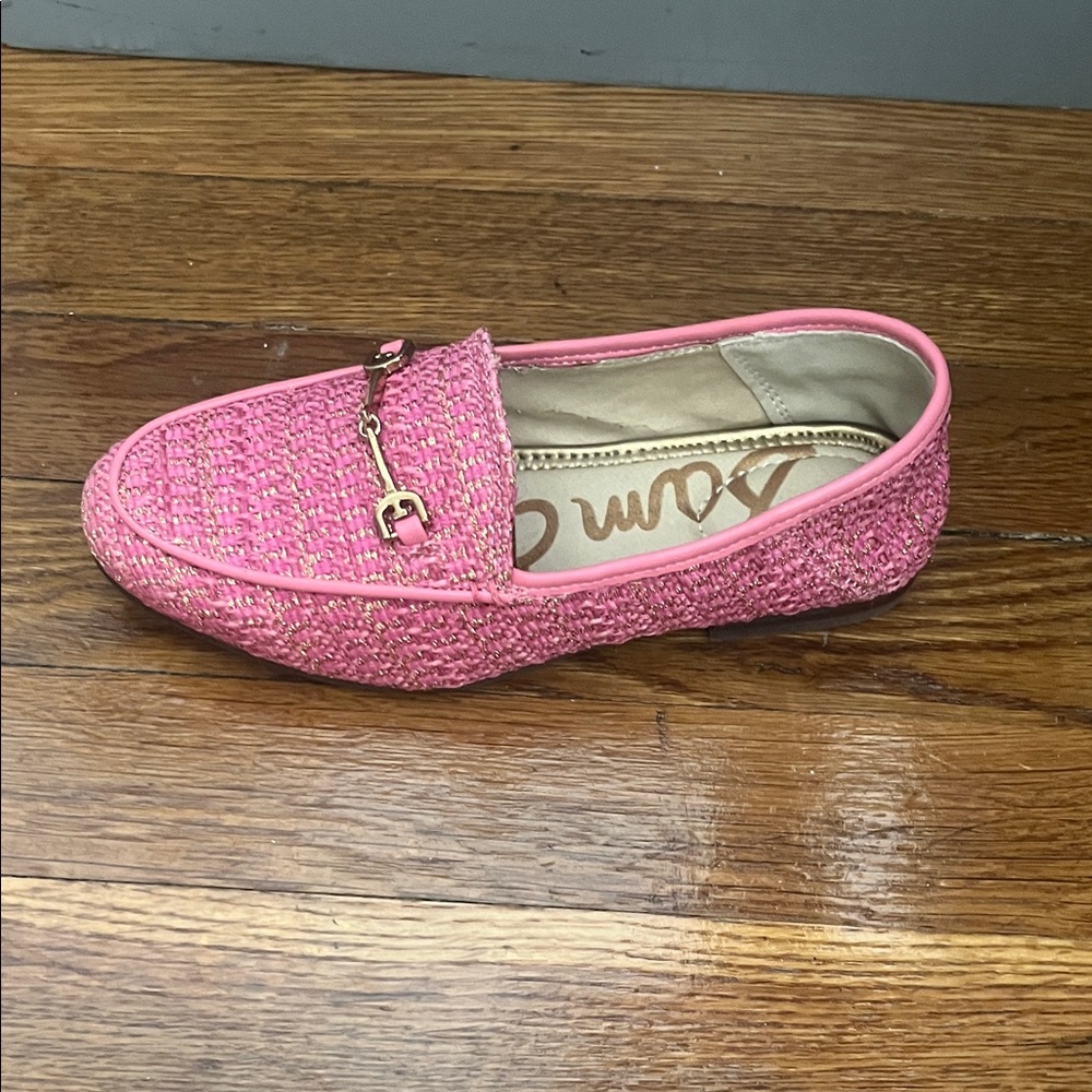Sam Edelman Pink Woven Moccasins with Gold Accent